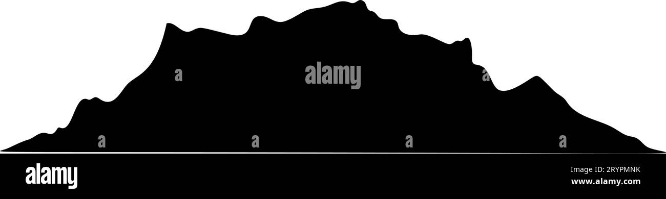Icona di montagna con silhouette di una catena di neve. Alpi, collina, roccia nera e paesaggio bianco, monte ghiacciato. Illustrazioni vettoriali piatte isolate sullo sfondo. Illustrazione Vettoriale