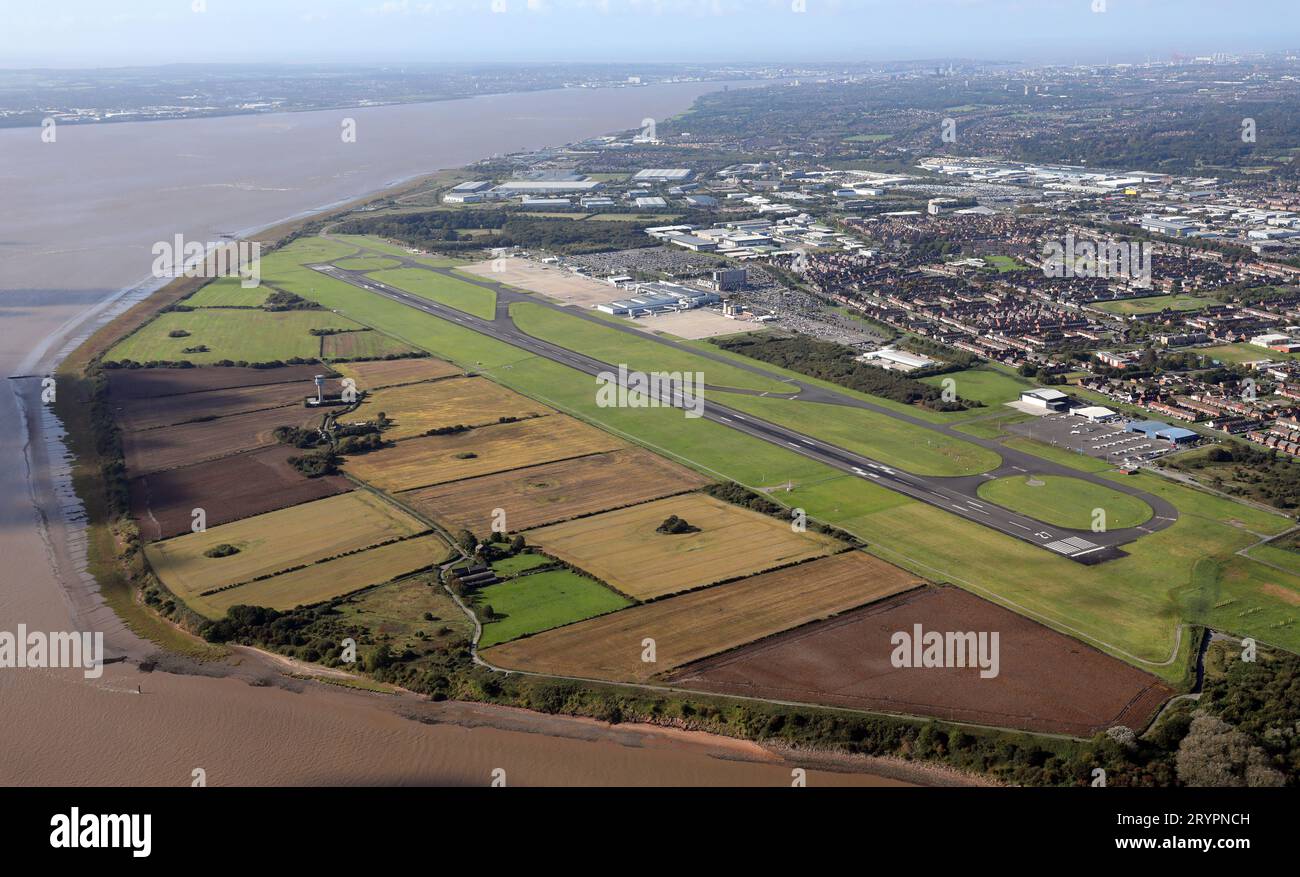 Vista aerea dell'aeroporto John Lennon di Liverpool Foto Stock