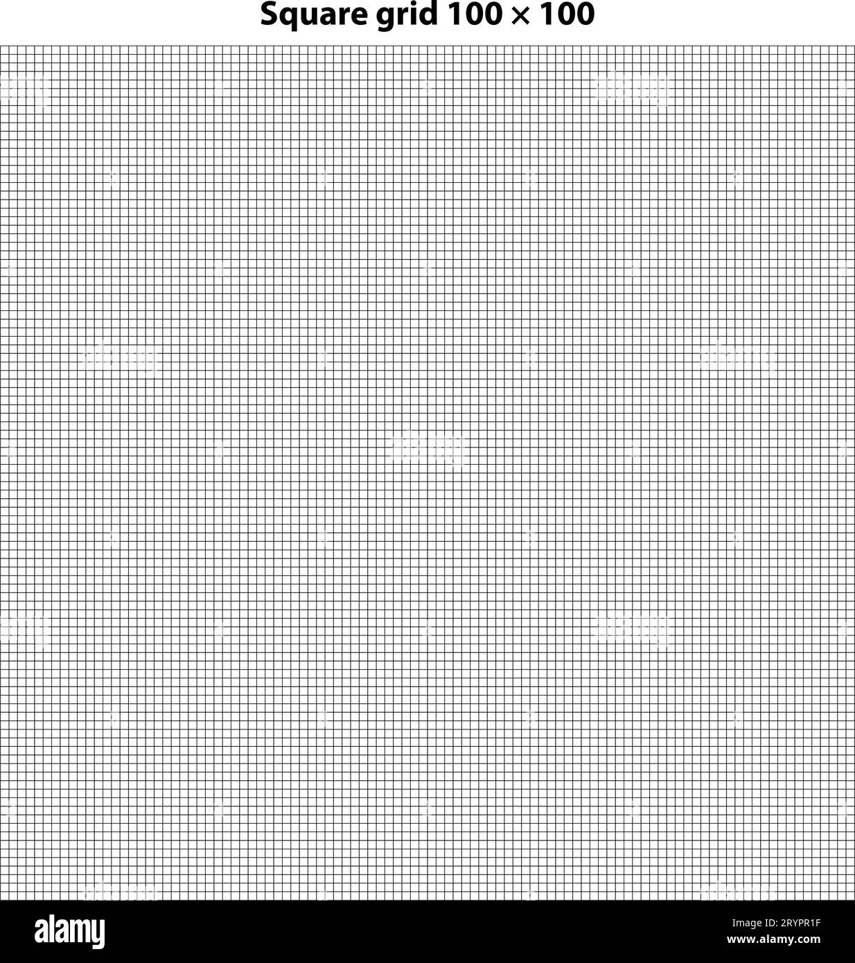 Griglia quadrata con 100 x 100 quadrati, griglia blu e nero illustrazione vettoriale. Sfondo bianco con linee di griglia astratte e quadrato nero Illustrazione Vettoriale