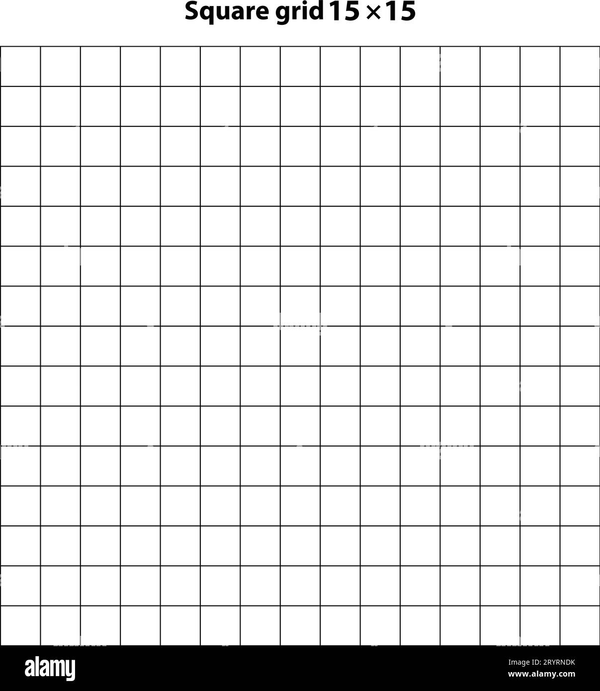 Griglia quadrata con 15 per 15 quadrati, griglia blu e nero illustrazione vettoriale. Sfondo bianco con linee di griglia astratte e quadrato nero Illustrazione Vettoriale