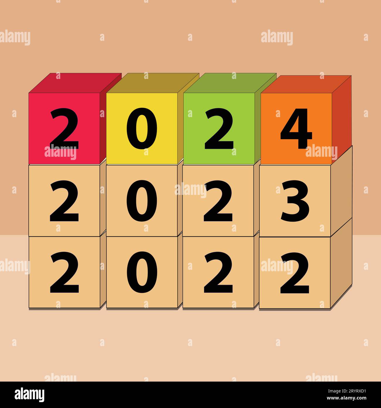 2024 concetto di business. illustrazione vettoriale. 2022, 2023 e 2024 coming colorful cube 2024 illustrazione vettoriale. e background Illustrazione Vettoriale
