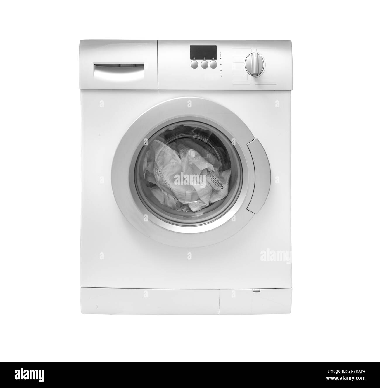 Lavatrice su sfondo bianco. Foto Stock