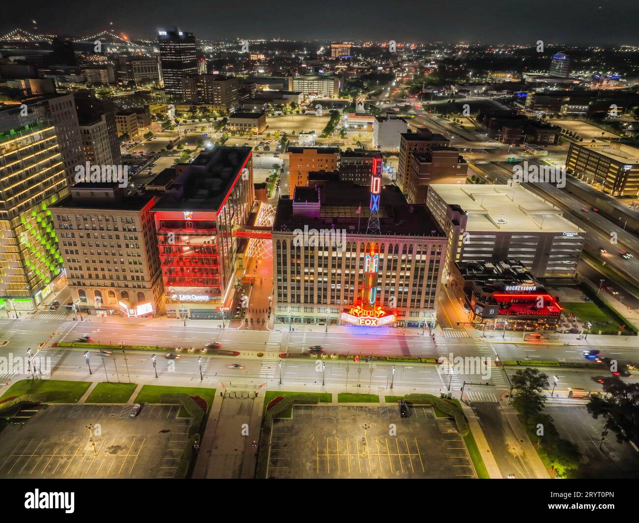 Una splendida vista aerea di una città di Detroit nel Michigan, Stati Uniti. Foto Stock