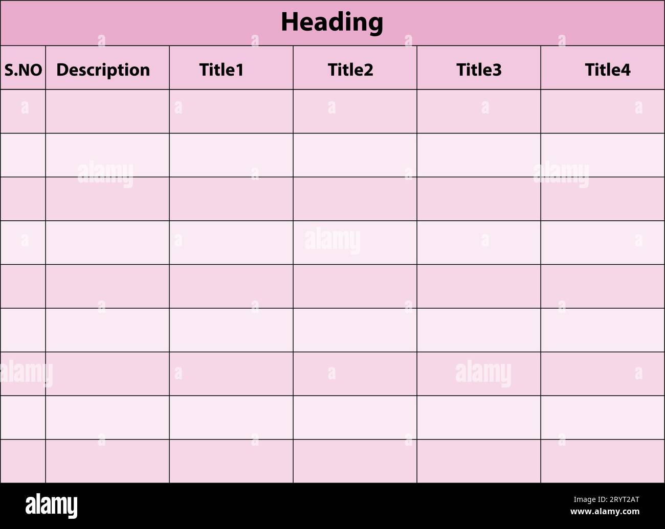 Layout tabella, 4 diversi colori rosa formato tabella, vettore, Layout tabella creativo Illustrazione Vettoriale