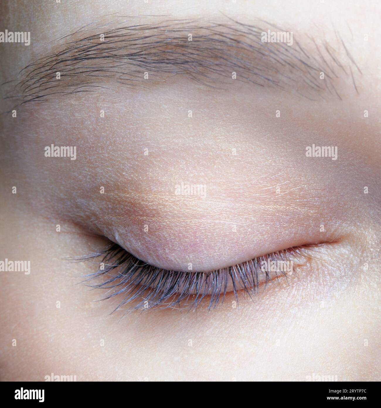 Primo piano macro dell'occhio umano femminile. Donna con trucco naturale per la bellezza del viso Foto Stock
