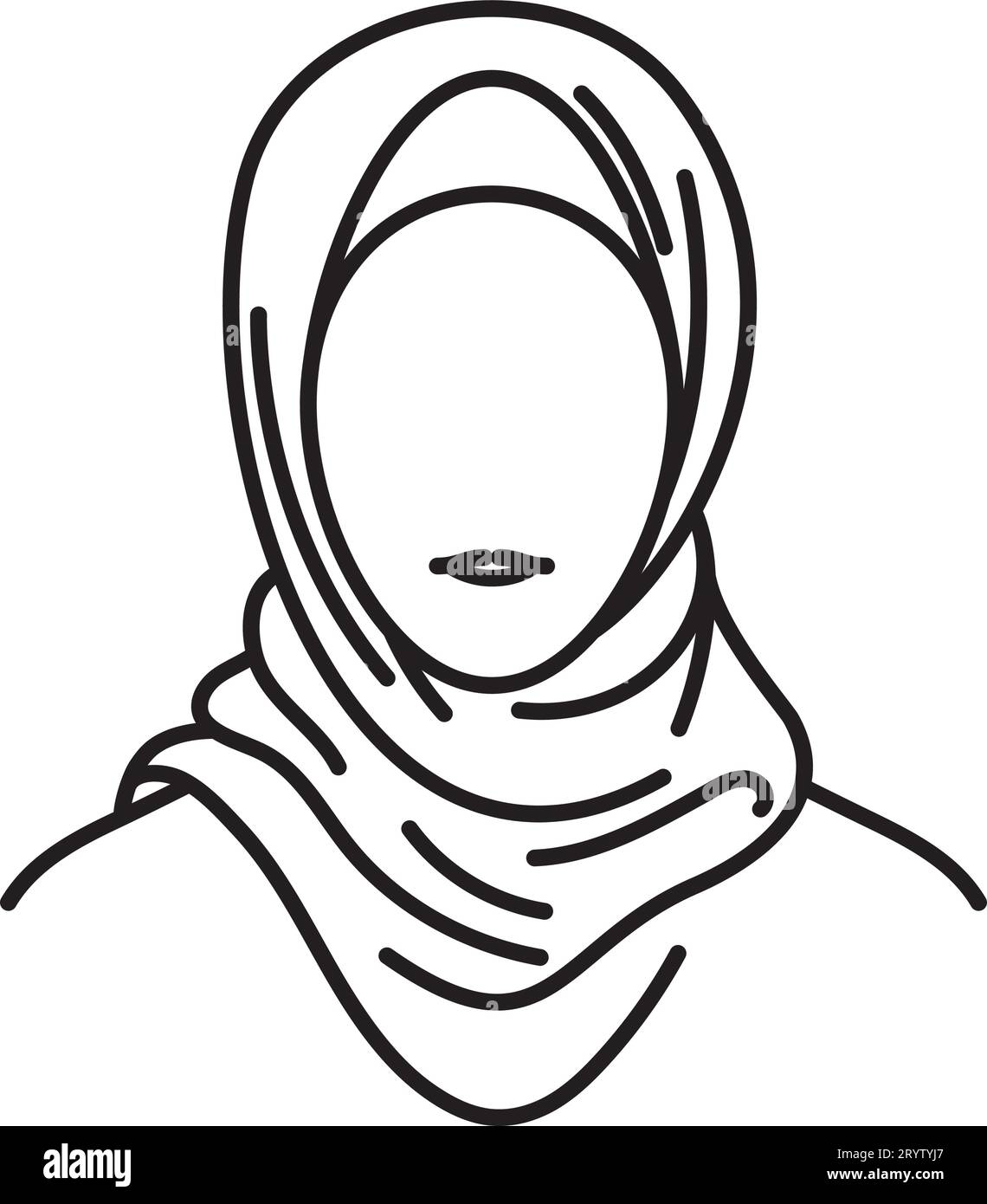 Ritratto stilizzato di donna che indossa l'icona della linea vettoriale Hijab per l'Hijab Day del 1° febbraio Illustrazione Vettoriale