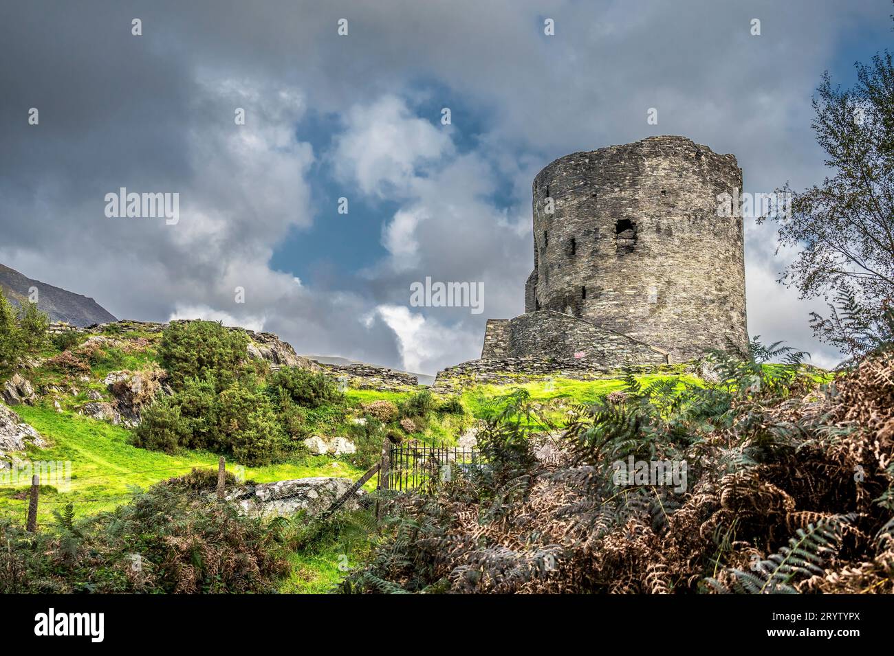 Si tratta della fortezza del XIII secolo del Castello di Dolpadarn, costruita da Llewelyn il grande nel villaggio gallese di Llanberis nel Parco Nazionale di Snowdonia Foto Stock