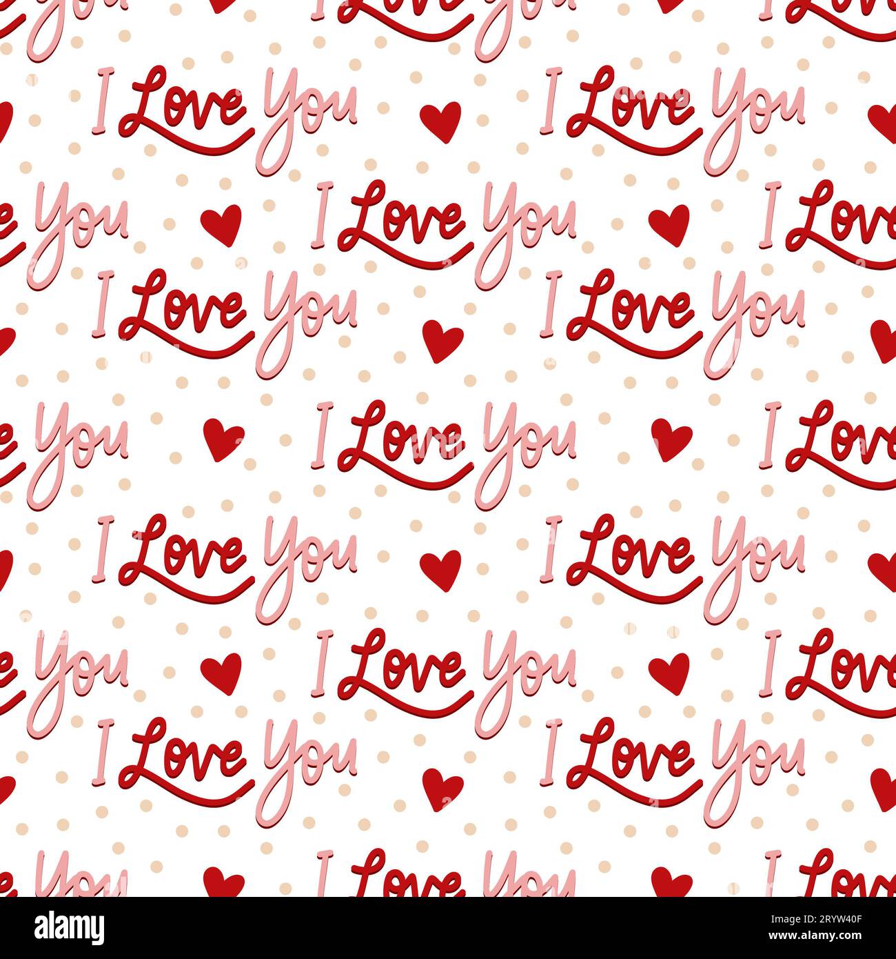 San Valentino i Love You Lettering e Hearts Seamless Pattern Design Foto Stock