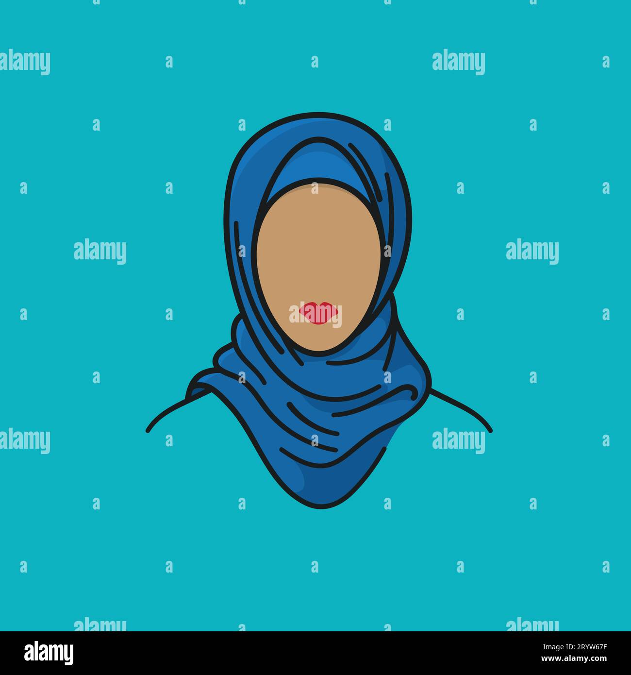 Ritratto stilizzato di donna che indossa illustrazione vettoriale Hijab per l'Hijab Day del 1° febbraio Illustrazione Vettoriale