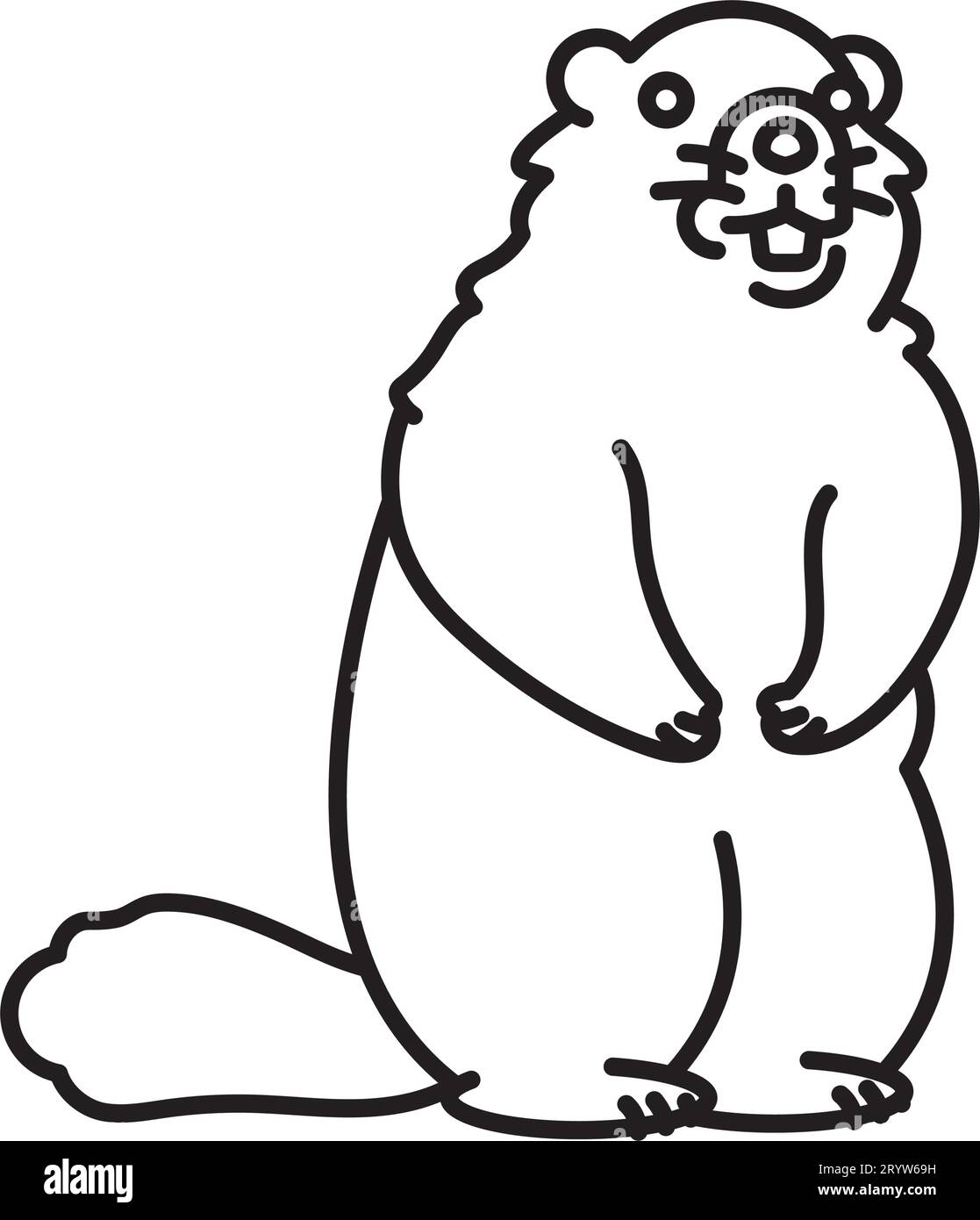 Marmot in piedi sulle gambe posteriori icona della linea vettoriale dei cartoni animati per il Marmot Day il 2 febbraio Illustrazione Vettoriale