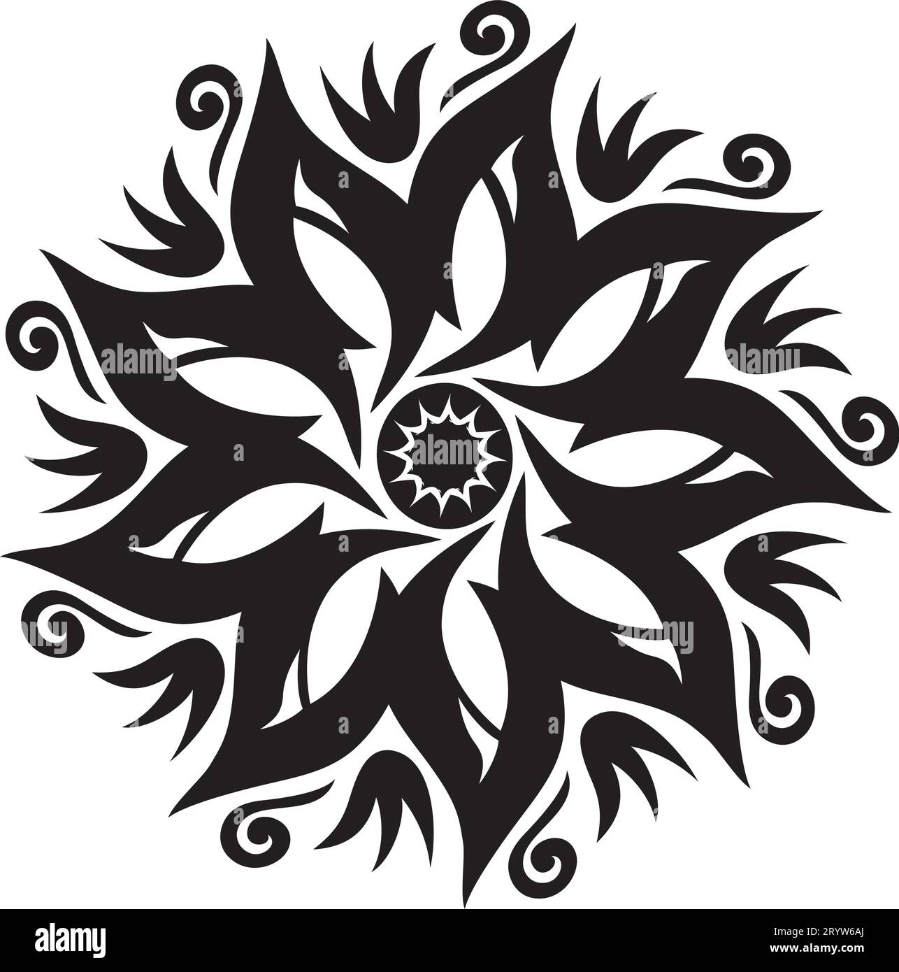 Mandala - Flower Star Sun Illustration, Nature, Energy Circle Round Beautiful Symmetry Harmony Symbol in bianco e nero Illustrazione Vettoriale