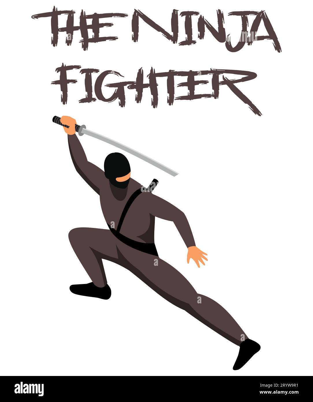 Un simpatico design da combattimento ninja per la t-shirt dei bambini piccoli Illustrazione Vettoriale