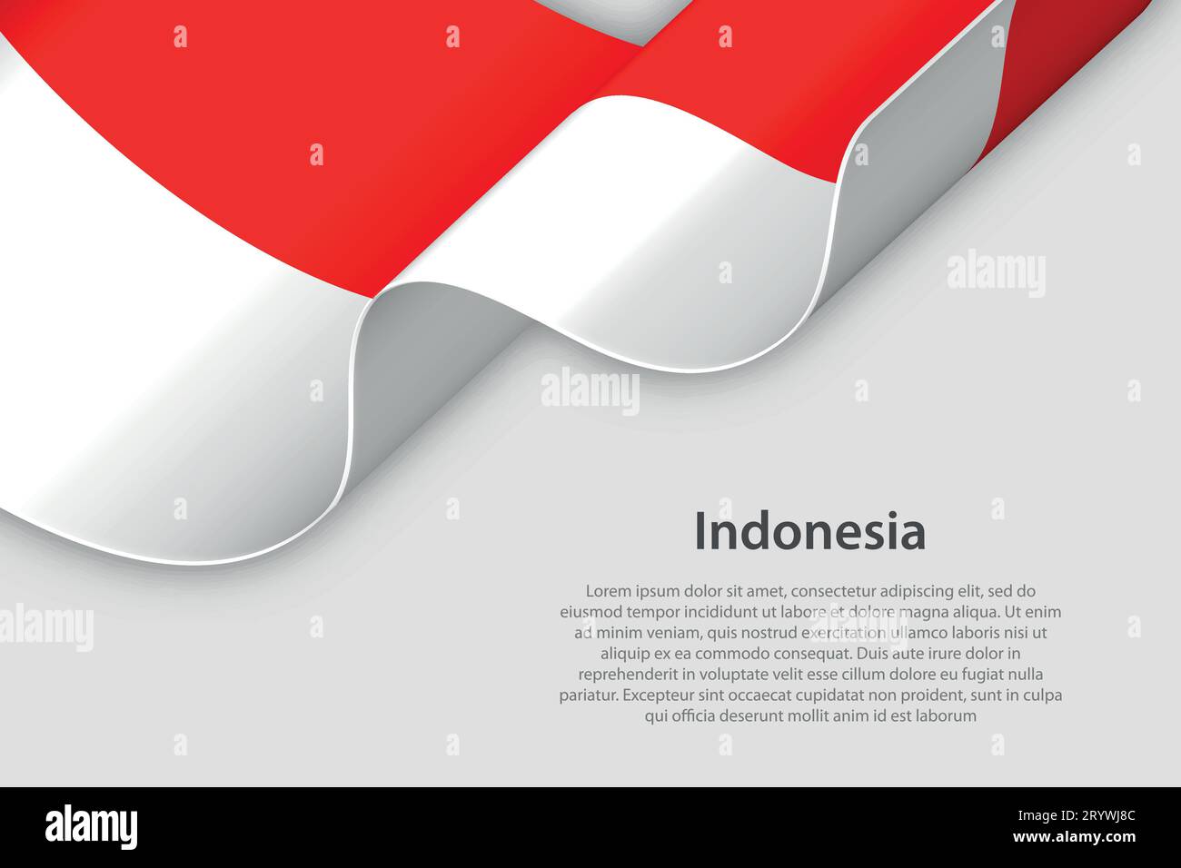 Nastro 3d con bandiera nazionale indonesiana isolato su sfondo bianco con copyspace Illustrazione Vettoriale
