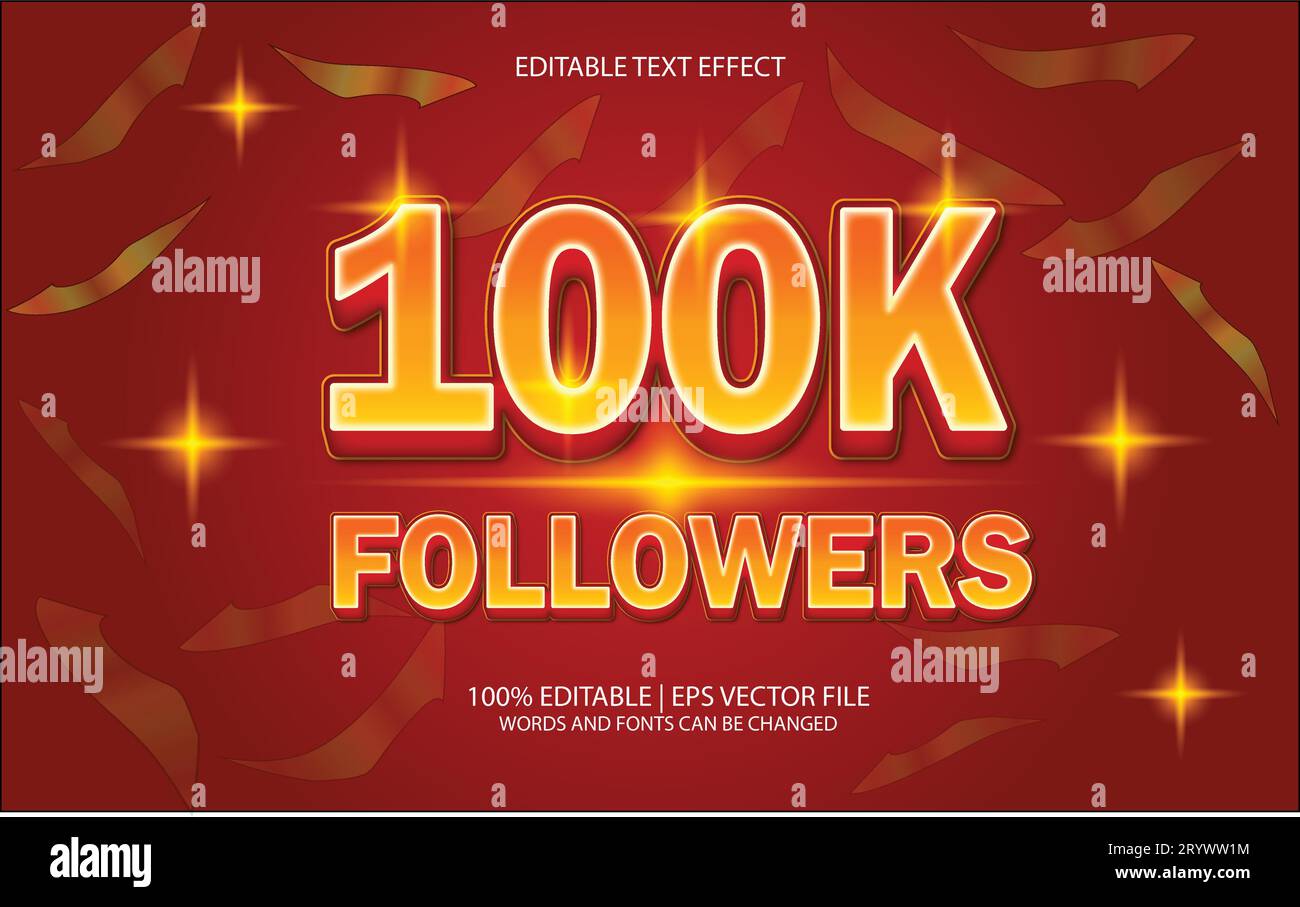 Modello di effetto testo celebrativo 100K Followers Illustrazione Vettoriale