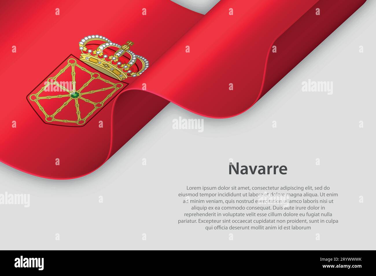 Nastro 3d con bandiera Navarre. Comunità autonoma spagnola. isolato su sfondo bianco con spazio di copia Illustrazione Vettoriale