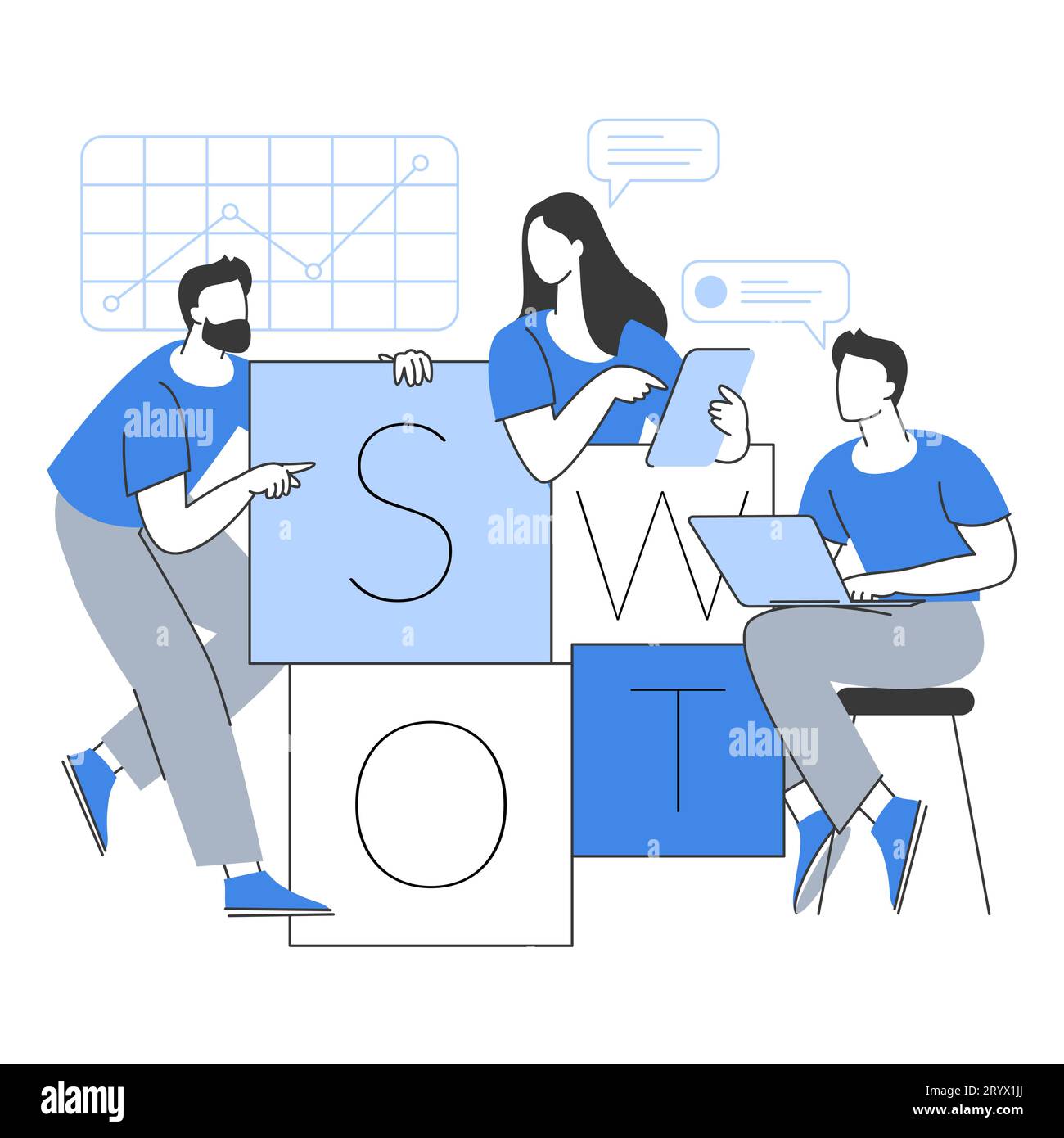 Analisi SWOT e gestione dei dati aziendali Illustrazione Vettoriale