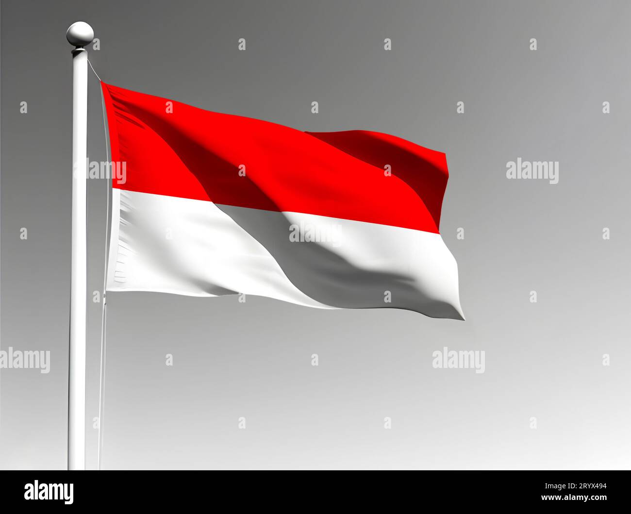 Bandiera nazionale indonesiana isolata che sventola su sfondo grigio Foto Stock