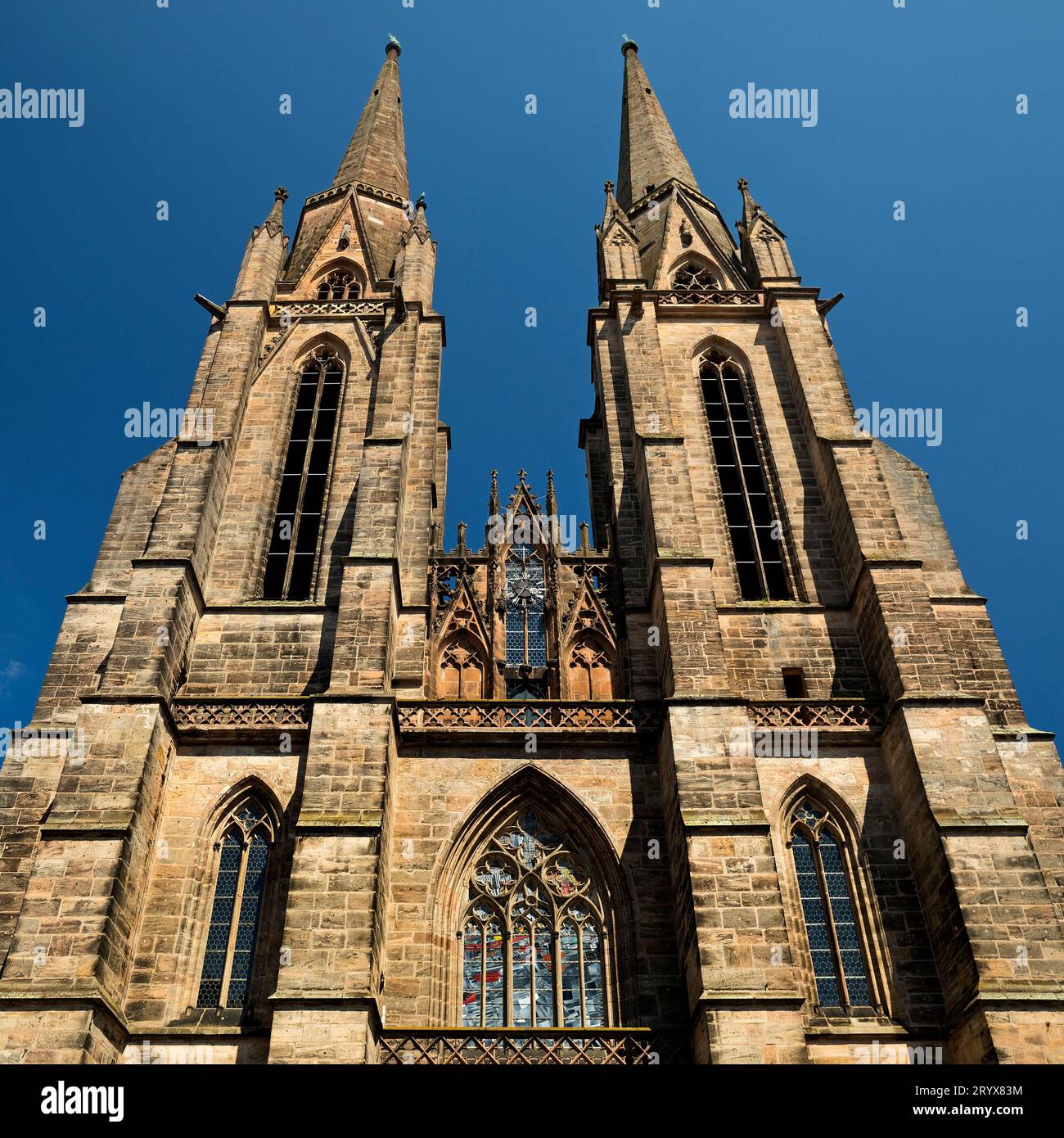 Westliche Zwei-Turm-Anlage der Elisabethkirche, Marburg an der Lahn, Hessen, Deutschland, Europa Foto Stock