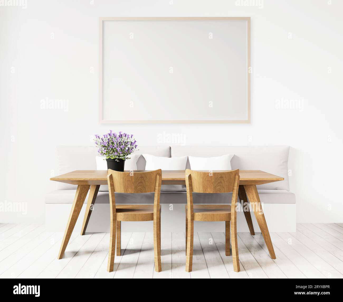 Sala da pranzo o soggiorno, copia e mock-up su sfondo bianco Foto Stock