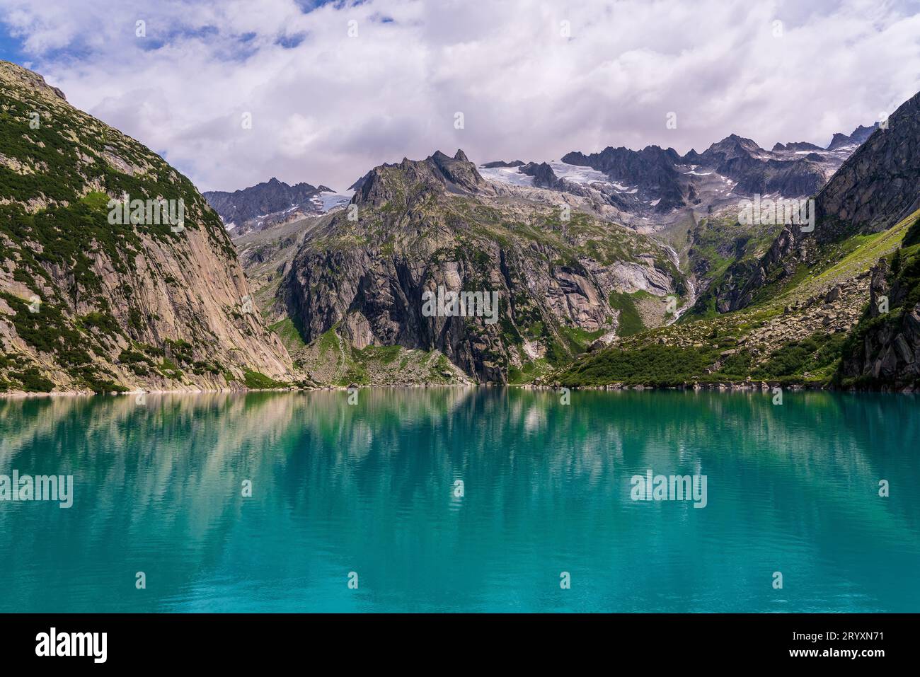 Vista panoramica della riserva di Gelmer in Svizzera. Foto Stock