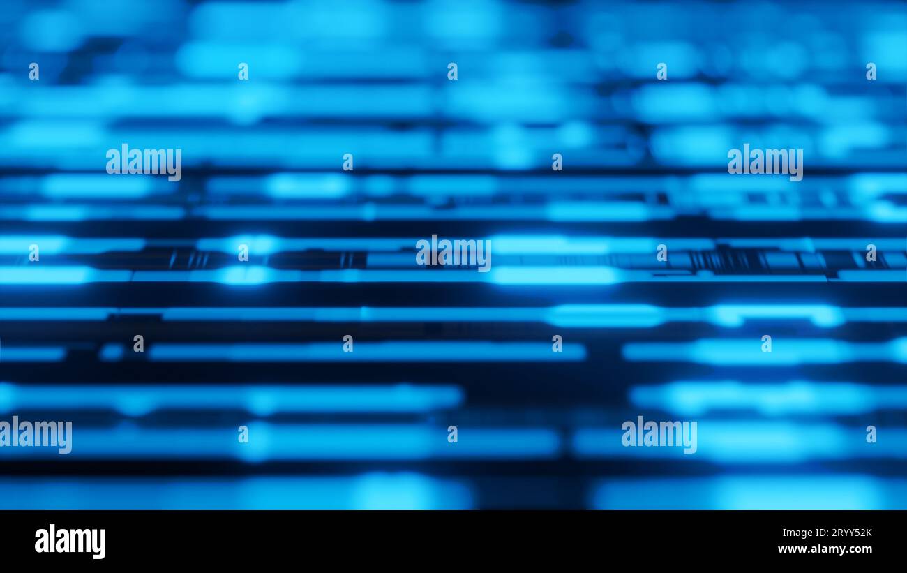 Sfondo blu per la codifica della trasformazione digitale e la trasmissione dei dati. Tecnologia e concetto futuristico. Rendering dell'illustrazione 3D. Foto Stock