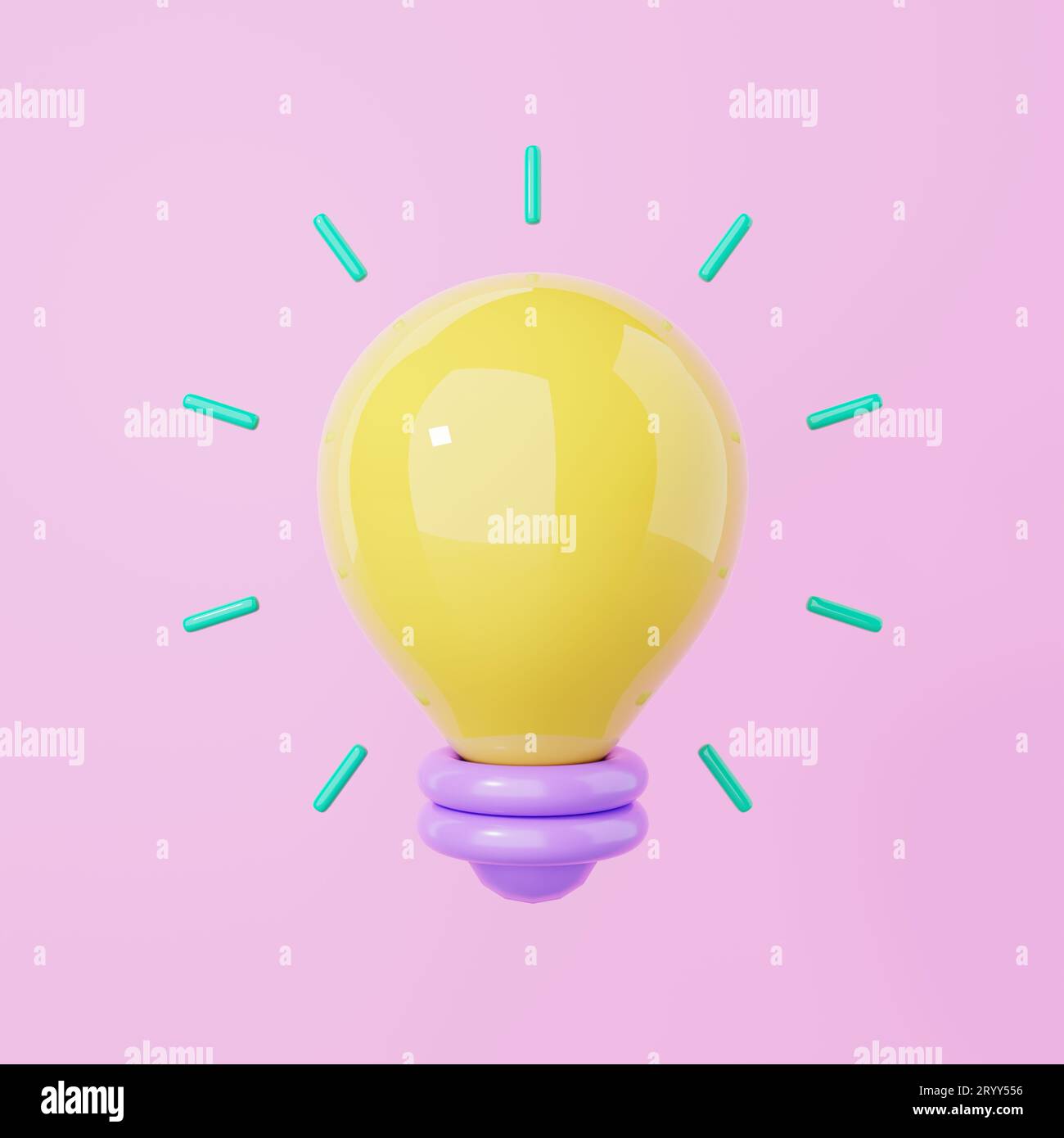 Lampadina minimalista con un lampeggio su sfondo rosa. Concetto di simbolo di idea creativa e di oggetto. 3D rendering dell'illustrazione Foto Stock