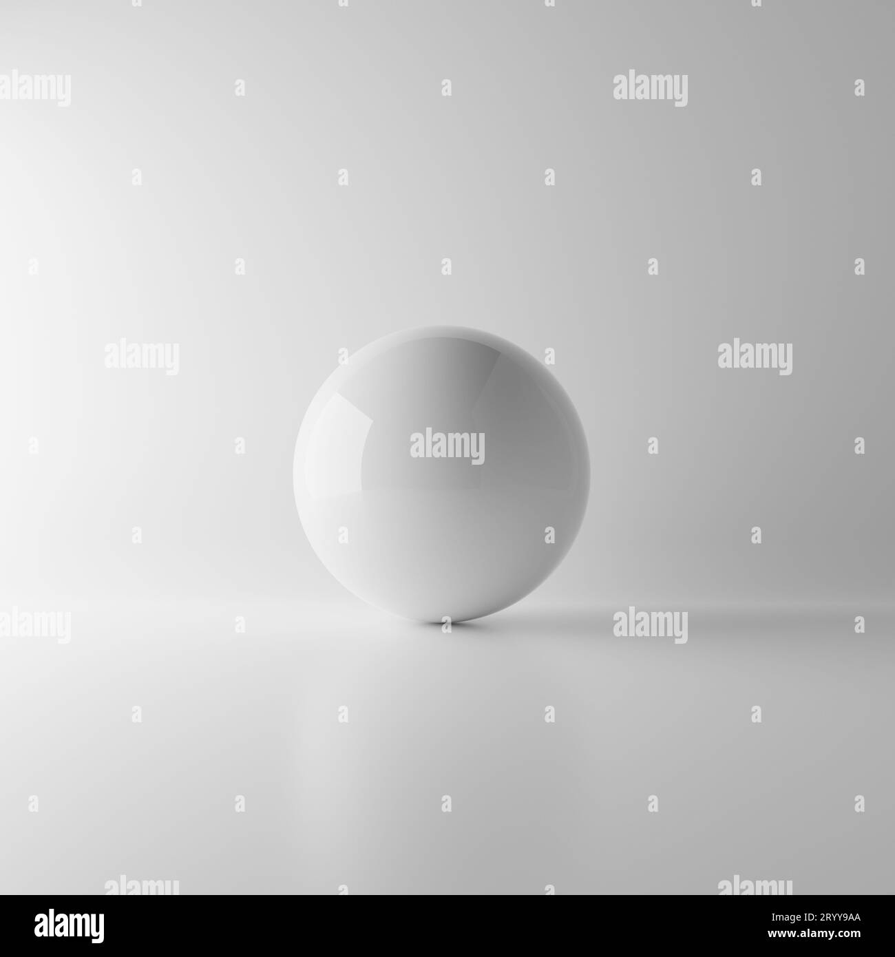 Sfera di riflessione bianca astratta su sfondo bianco con illuminazione e ombra. Concetto di mockup realistico. Geometria singola ob Foto Stock
