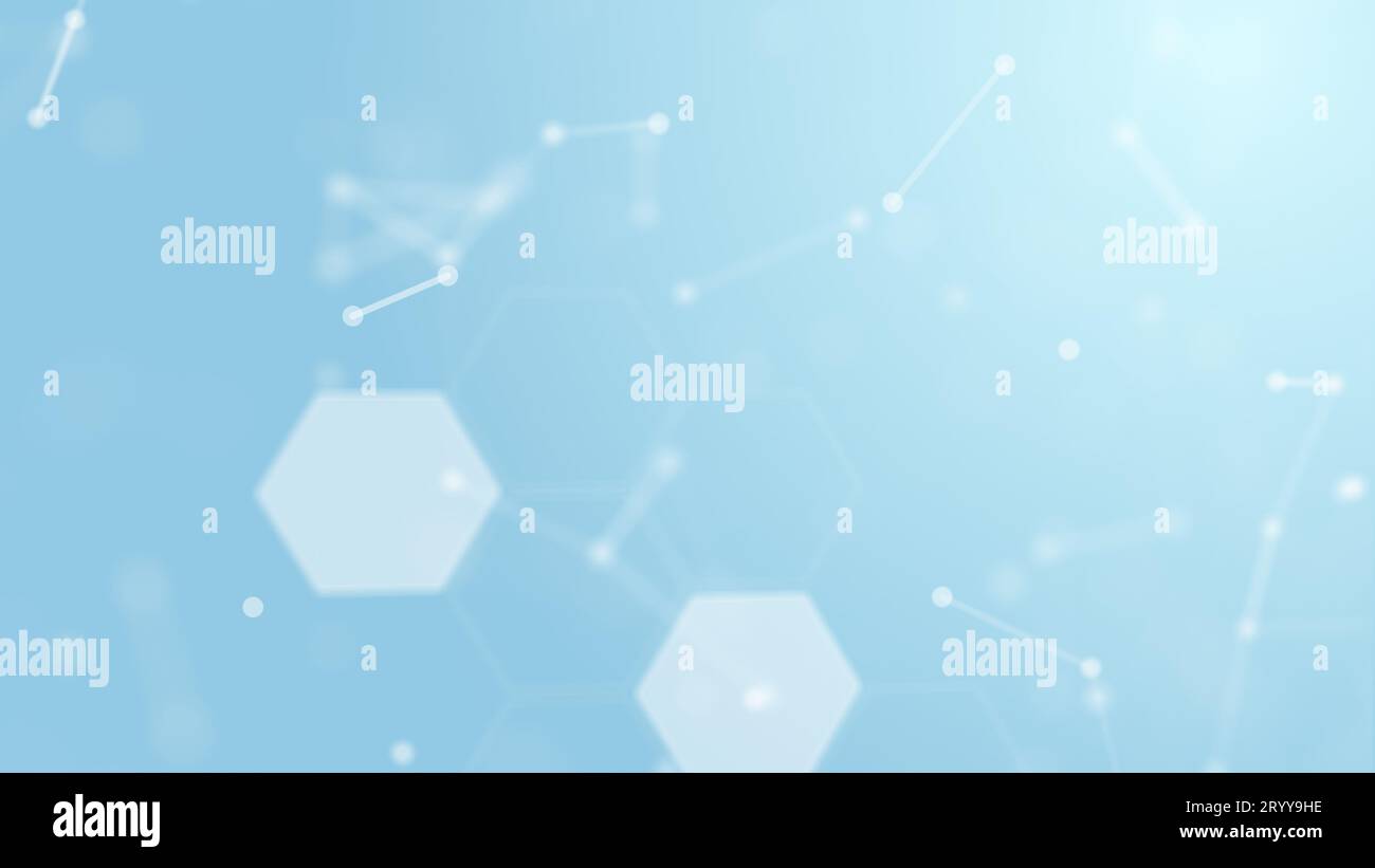 3D Abstract White Geometry galleggia nella rete a reticolo per uso medico e collega lo spazio dei punti su sfondo blu. Sicurezza futuristica Foto Stock