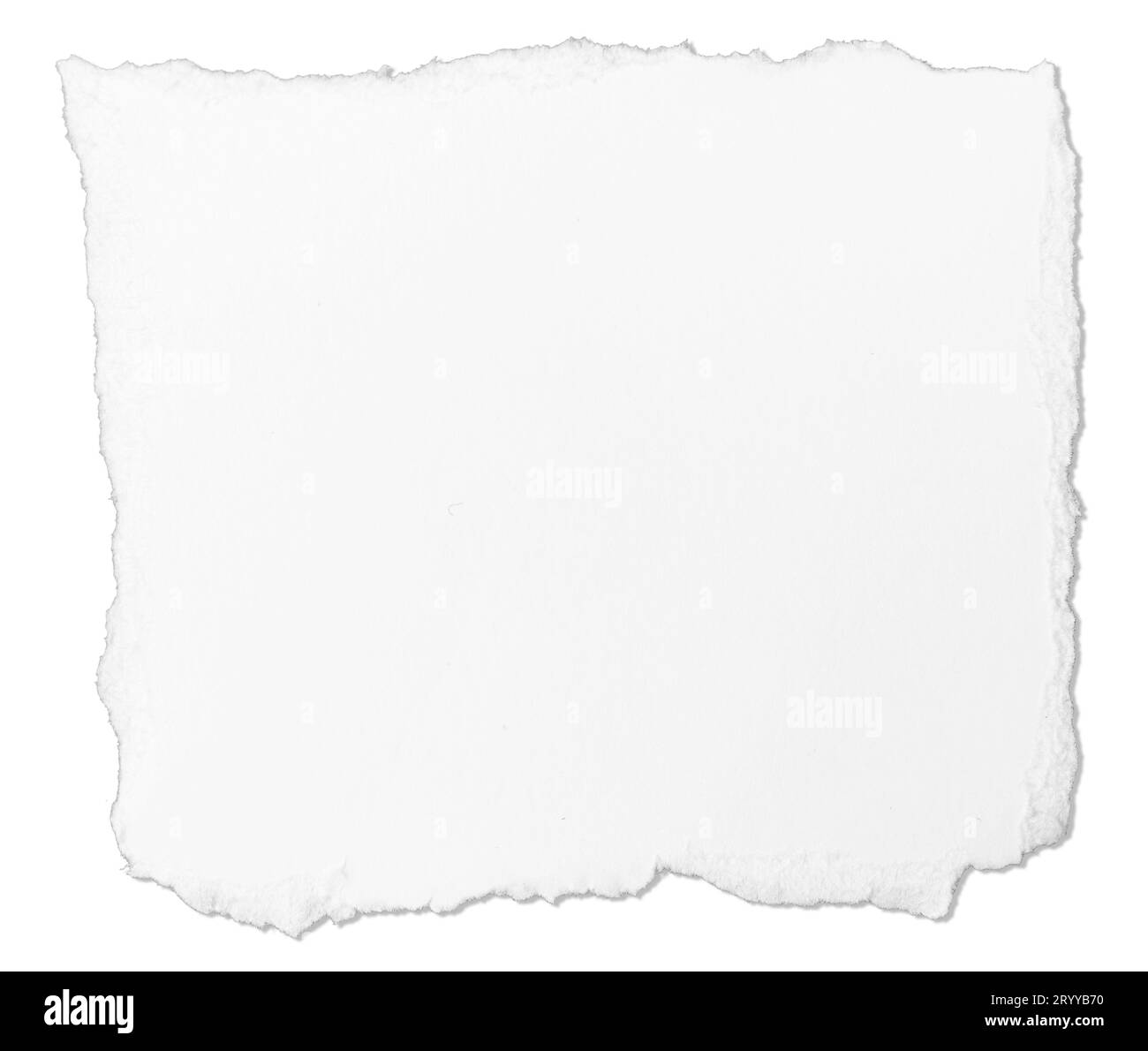 Messaggio di nota del white paper strappato isolato su sfondo bianco Foto Stock