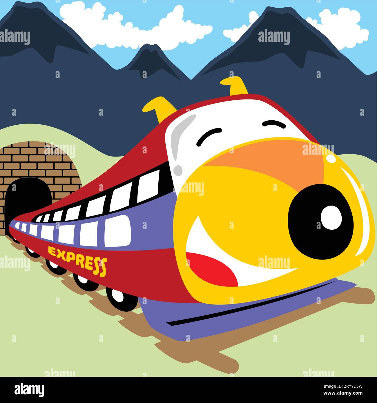 Divertente cartoni animati del treno veloce Illustrazione Vettoriale