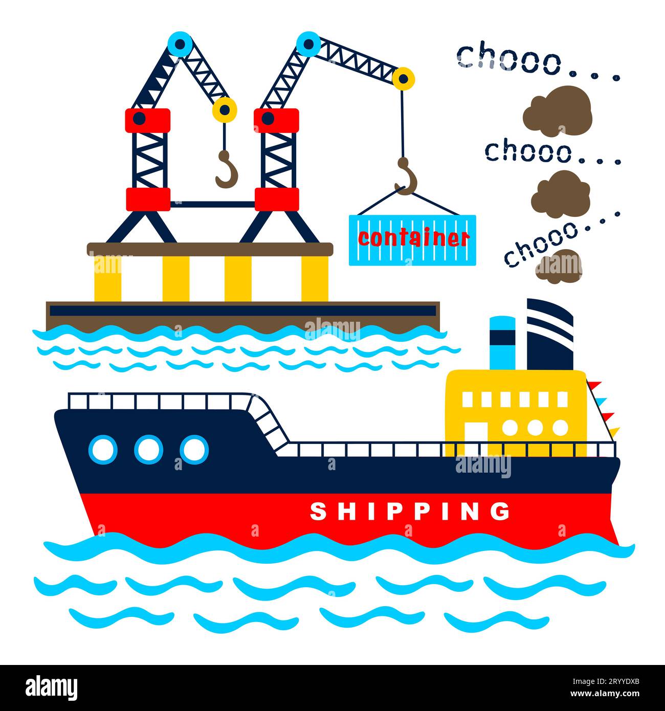 cartone animato di una nave da carico in un porto Illustrazione Vettoriale