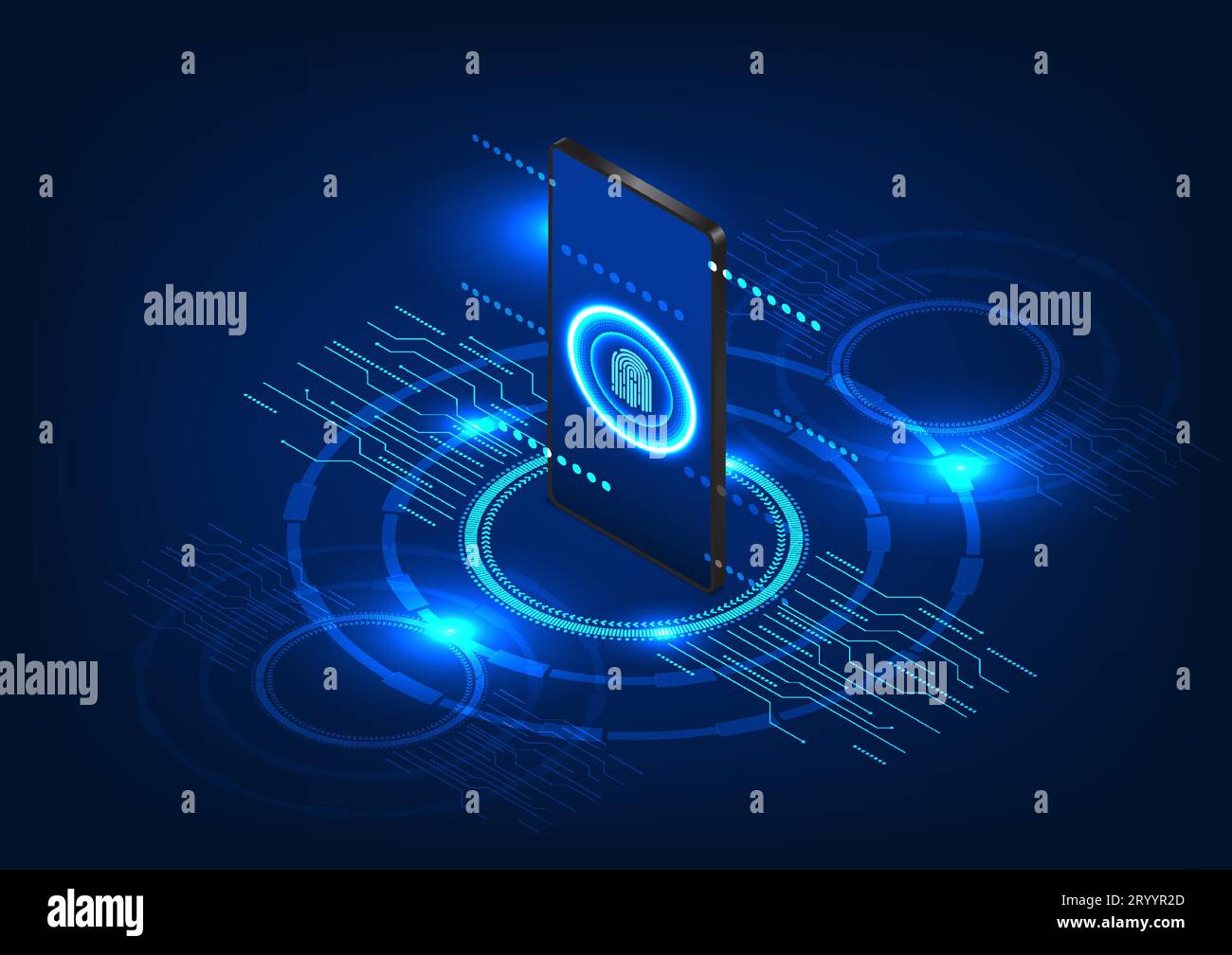 Tecnologia smartphone background con scanner di impronte digitali si tratta di una tecnologia creata per proteggere le informazioni importanti dell'utente. E' un ide personale Illustrazione Vettoriale