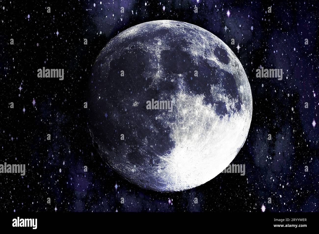 Luna super blu sullo sfondo della galassia, elementi di questa immagine forniti dalla NASA Foto Stock