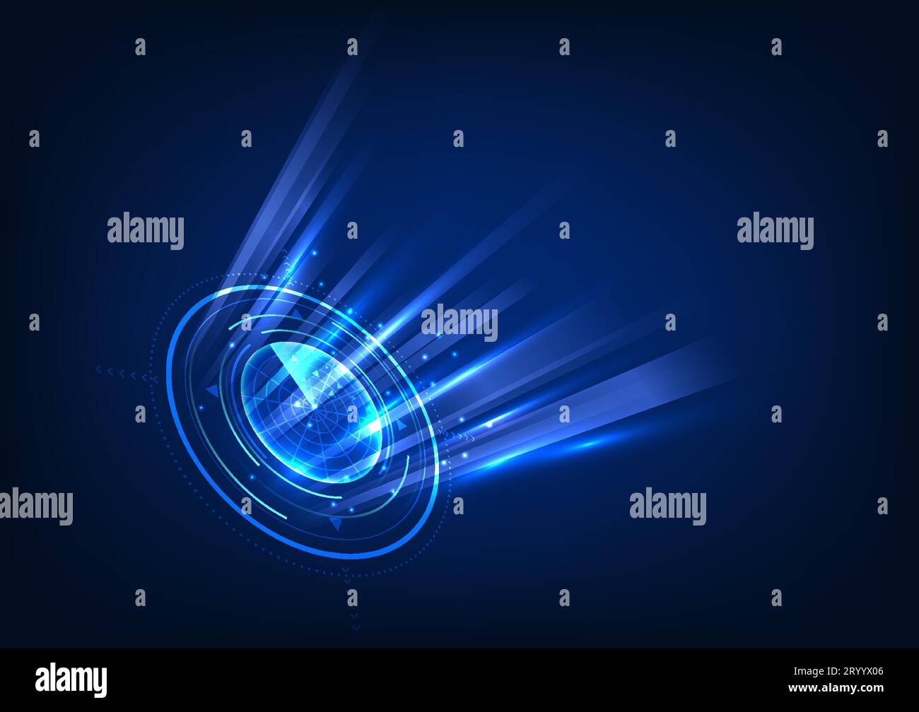 Background tecnologico radar si tratta di una tecnologia utilizzata per rilevare corpi estranei che entrano nell'area e riportare i risultati. Si tratta di un'innovazione a cui siamo abituati Illustrazione Vettoriale