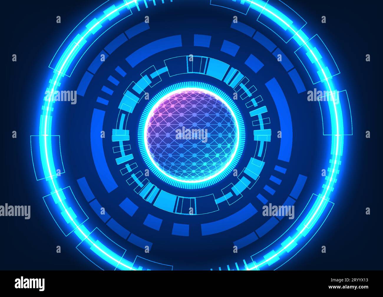 Sfondo del cerchio della tecnologia all'interno della tecnologia, agisce come un cervello che riceve le informazioni e le converte. Un Moder Illustrazione Vettoriale