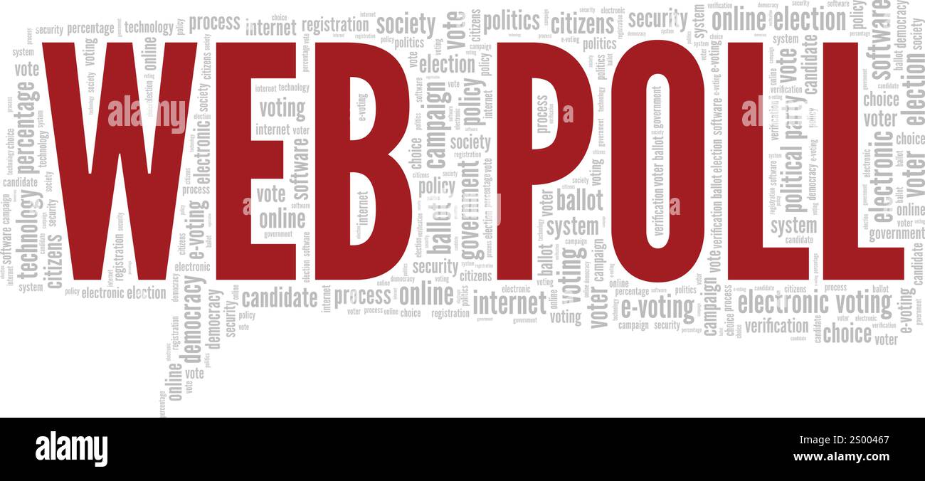 Web poll Word cloud Conceptual design isolato su sfondo bianco. Illustrazione Vettoriale