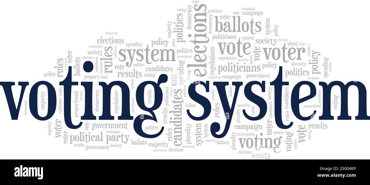 Progettazione concettuale Word cloud del sistema di voting isolata su sfondo bianco. Illustrazione Vettoriale
