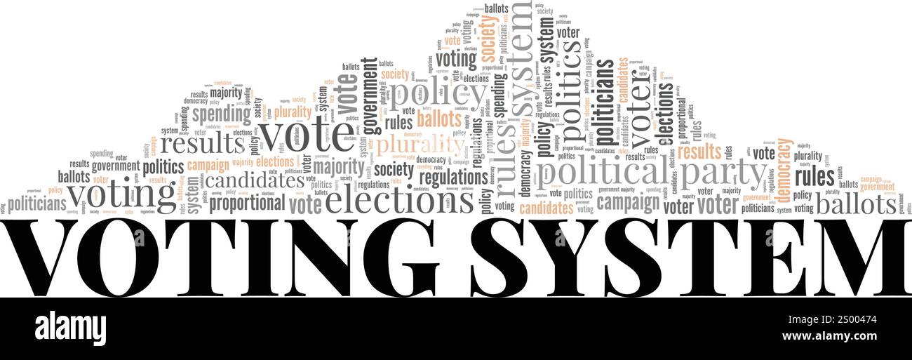 Progettazione concettuale Word cloud del sistema di voting isolata su sfondo bianco. Illustrazione Vettoriale