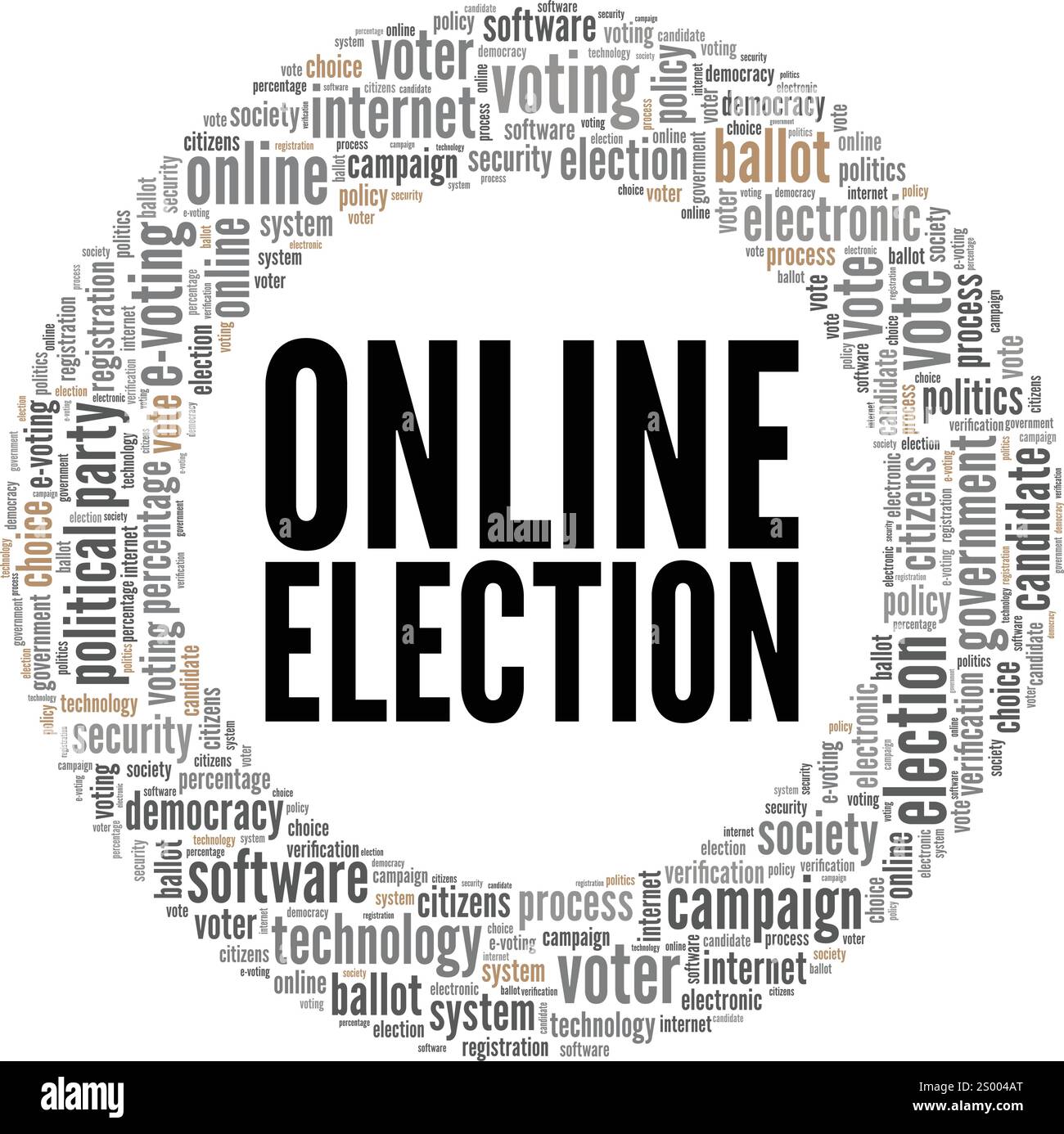 Progettazione concettuale cloud di parole elettorale online isolata su sfondo bianco. Illustrazione Vettoriale