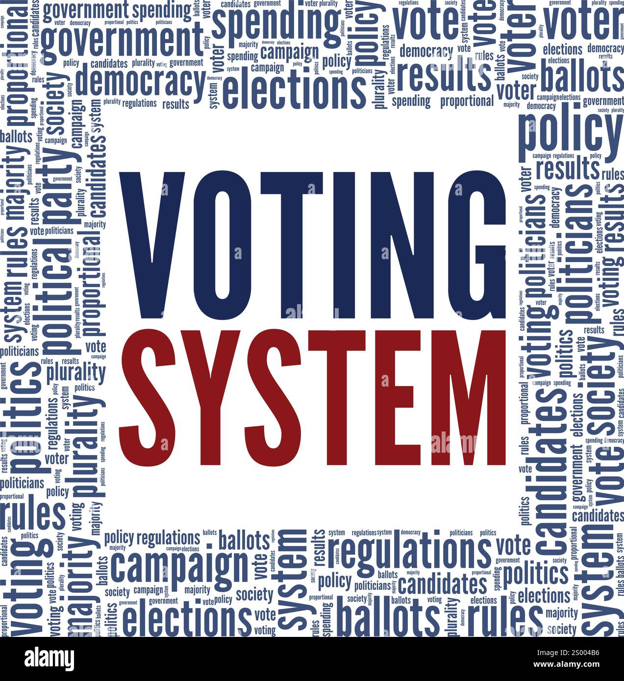 Progettazione concettuale Word cloud del sistema di voting isolata su sfondo bianco. Illustrazione Vettoriale