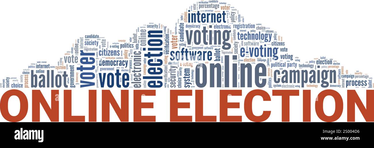 Progettazione concettuale cloud di parole elettorale online isolata su sfondo bianco. Illustrazione Vettoriale