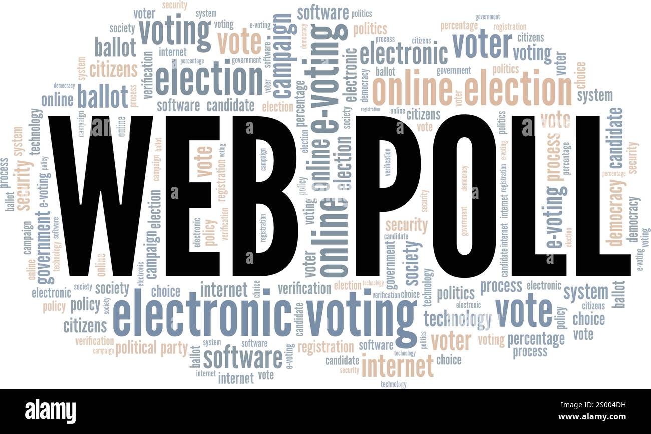 Web poll Word cloud Conceptual design isolato su sfondo bianco. Illustrazione Vettoriale