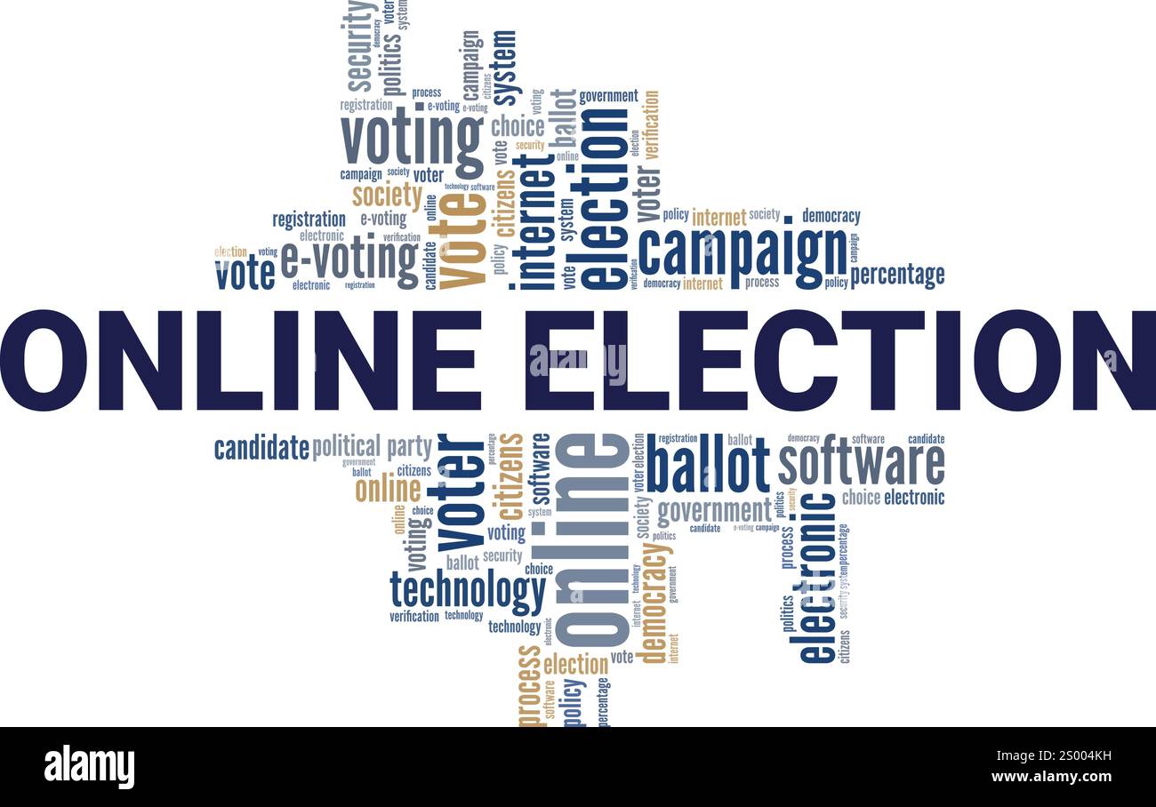 Progettazione concettuale cloud di parole elettorale online isolata su sfondo bianco. Illustrazione Vettoriale