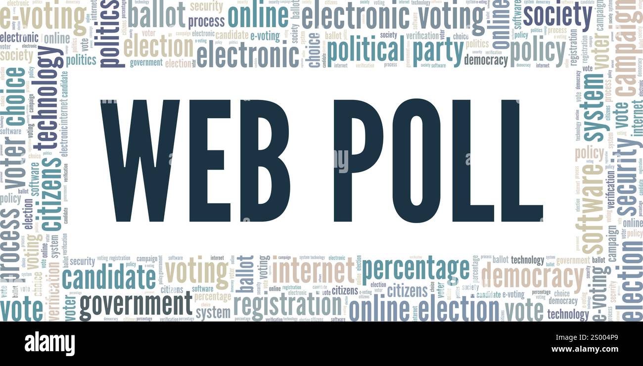 Web poll Word cloud Conceptual design isolato su sfondo bianco. Illustrazione Vettoriale