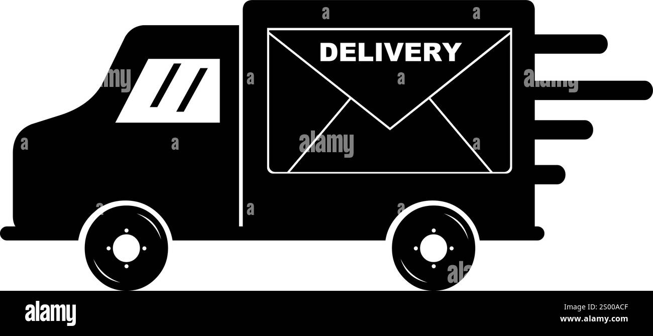 illustrazione vettoriale in bianco e nero sul concetto di veicolo di consegna Illustrazione Vettoriale