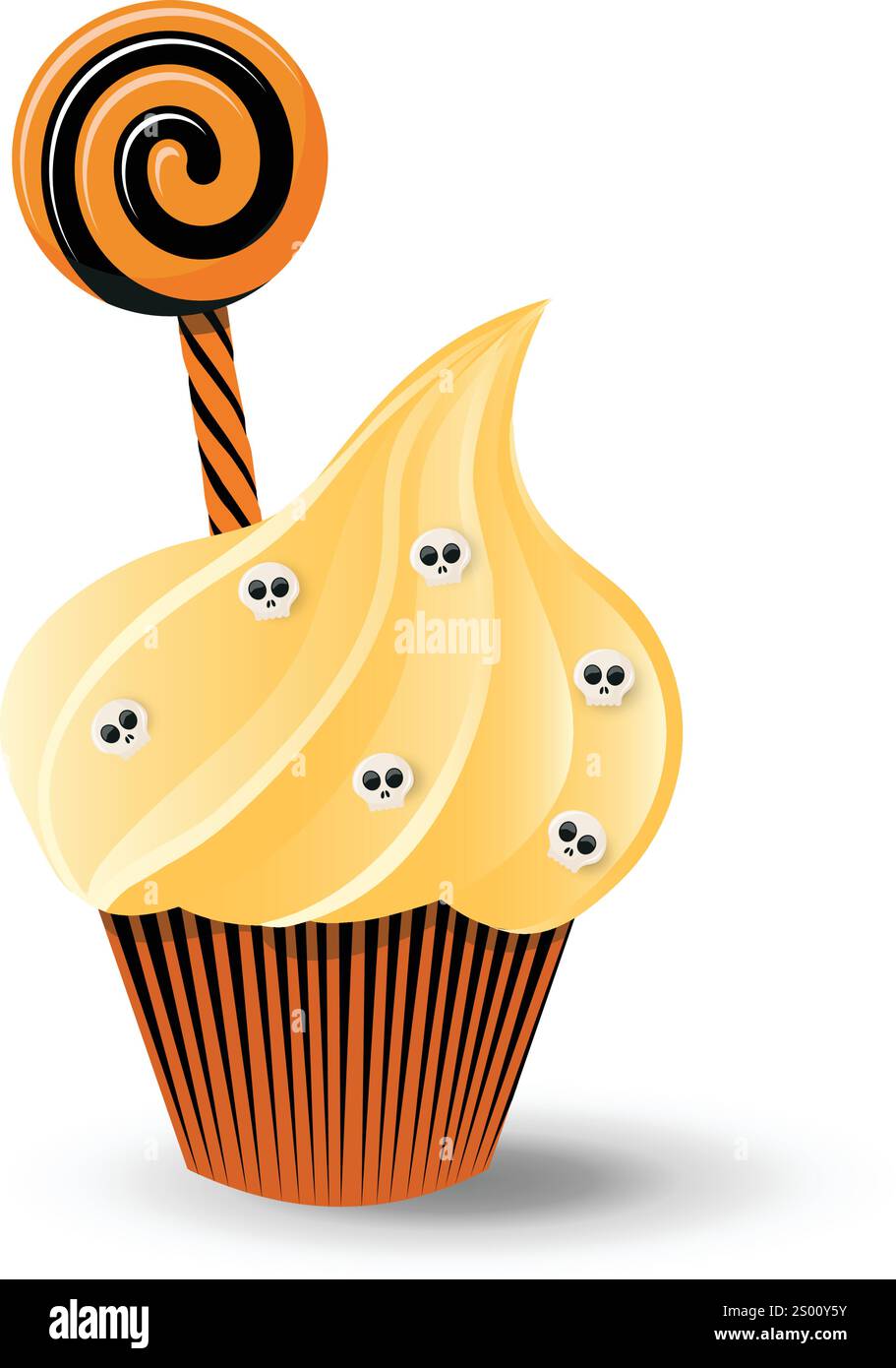 Cupcake di zucca isolato con arredamento di halloween Illustrazione Vettoriale