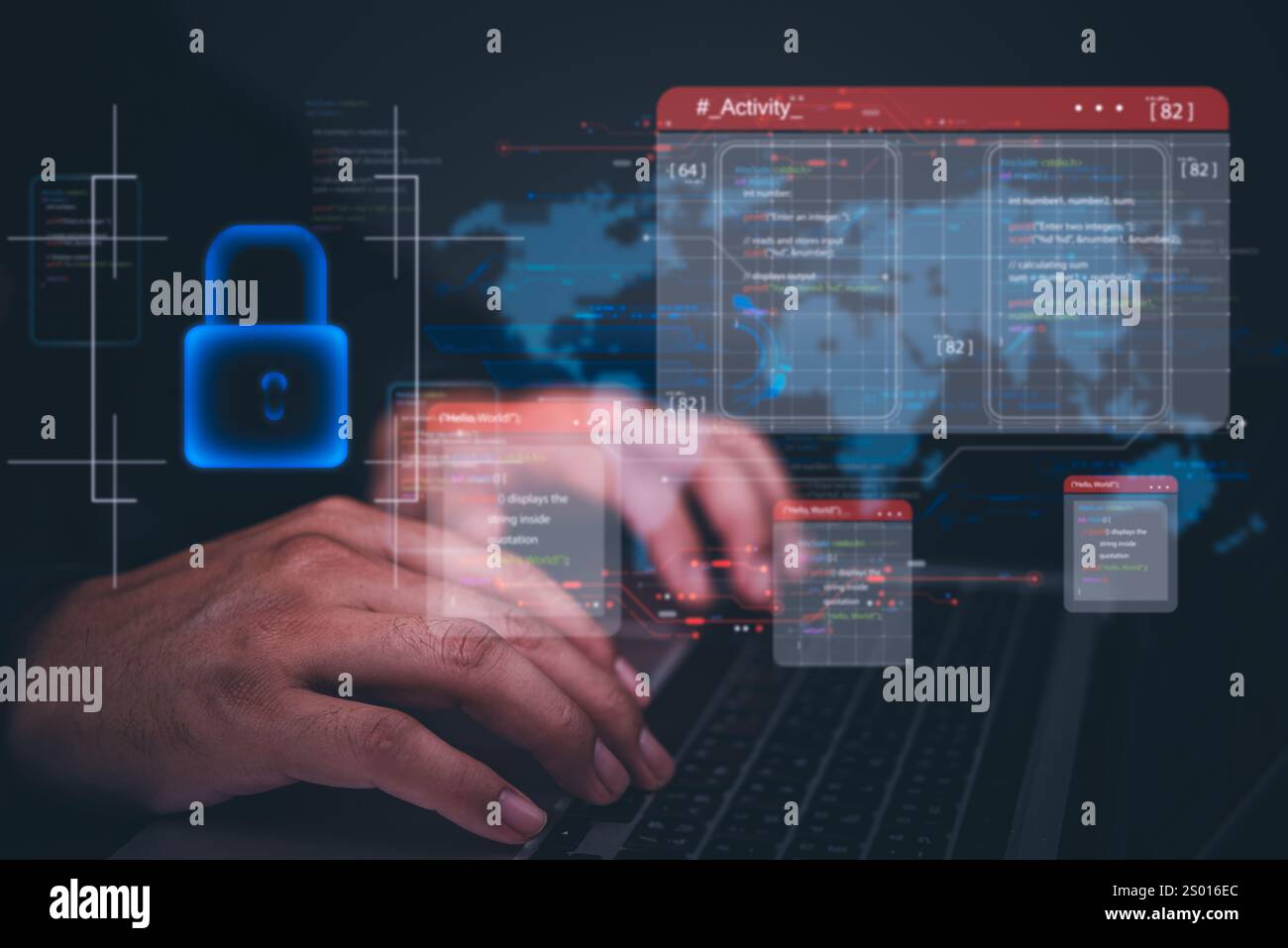 Digitazione manuale sul laptop con codice di programmazione sullo schermo, che rappresenta lo sviluppo del software. Perfetto per la codifica, le soluzioni IT, la tecnologia digitale, il Web A. Foto Stock
