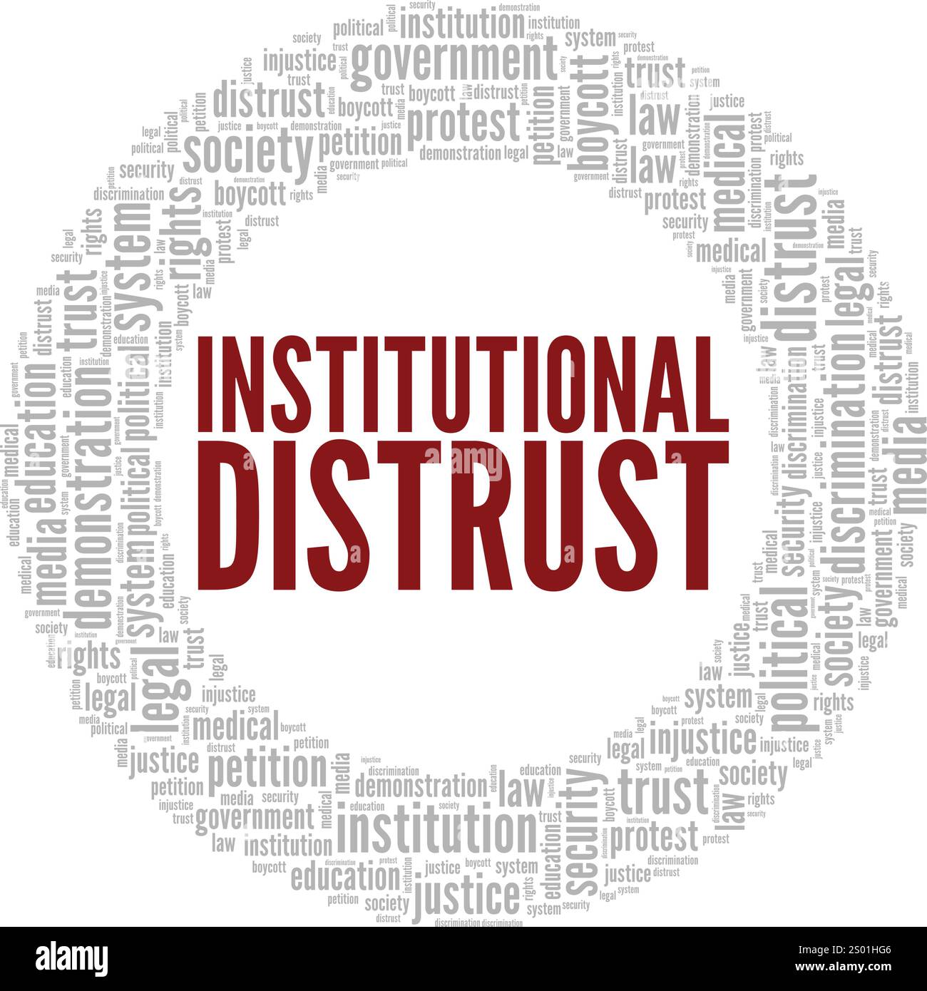 Diffidenza istituzionale, progettazione concettuale di Word cloud isolata su sfondo bianco. Illustrazione Vettoriale