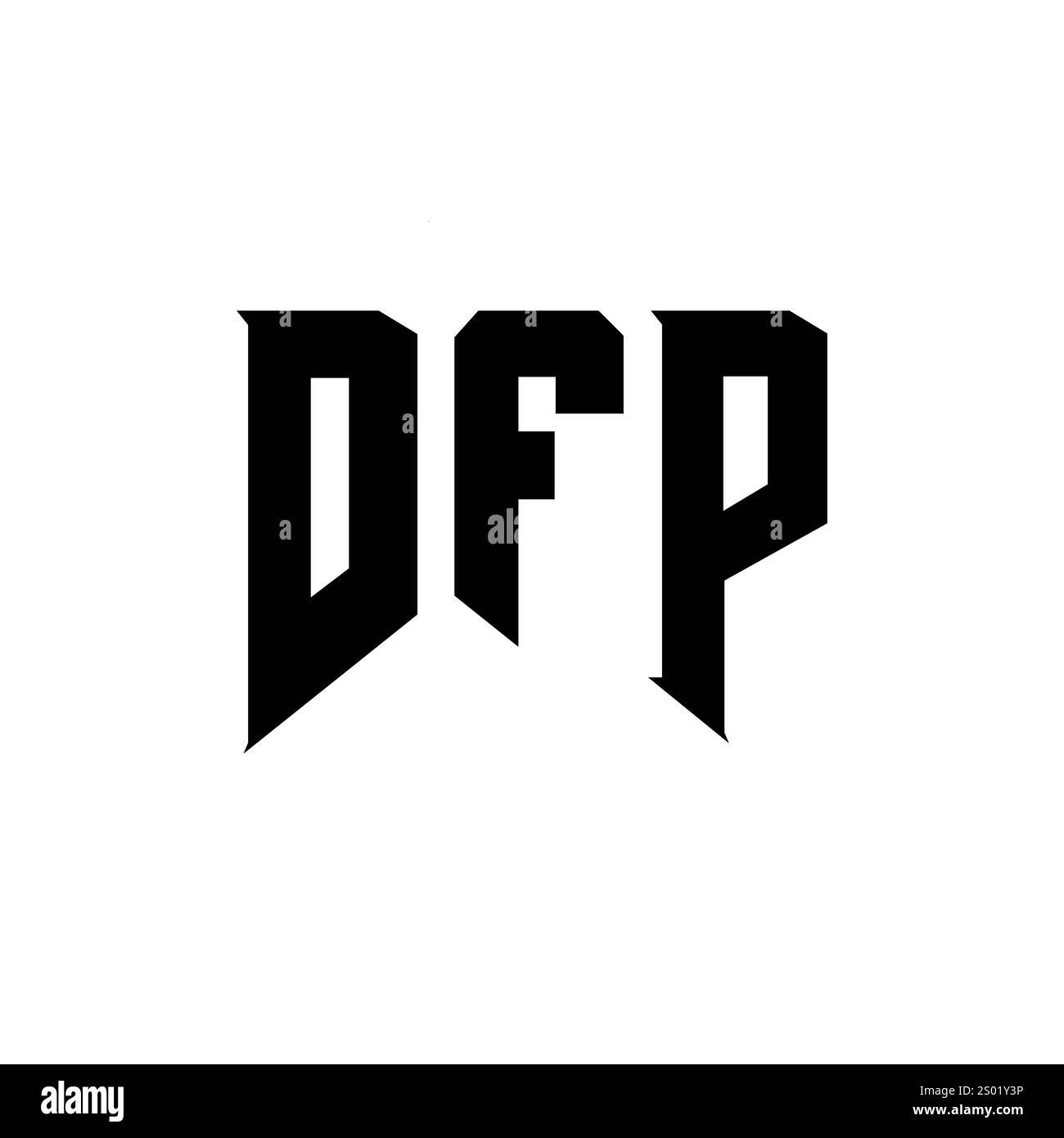 Design del logo della lettera DFP per l'azienda tecnologica. Combinazione di colori bianco e nero con logo DFP. Logo DFP, vettore DFP, design DFP, icona DFP, DFP alph Illustrazione Vettoriale