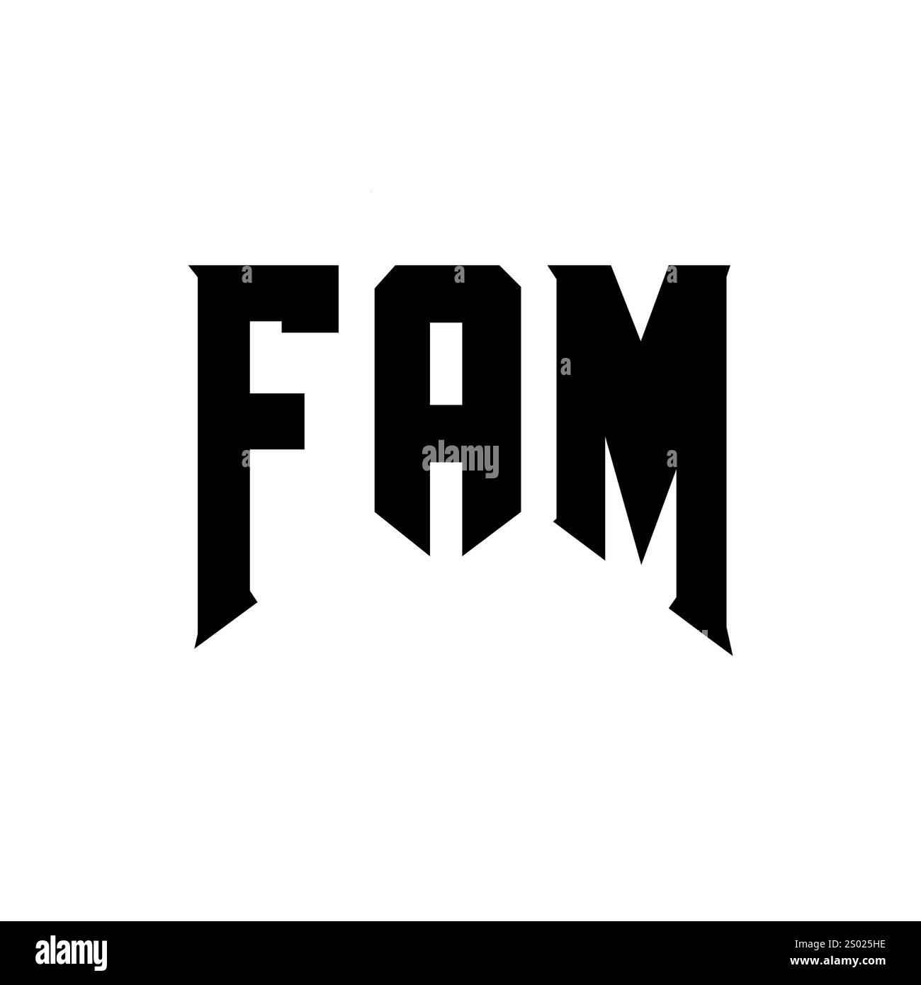 Design con logo lettera FAM per l'azienda tecnologica. Combinazione di colori bianco e nero con logo FAM. Logo FAM, vettore FAM, design FAM, icona FAM, alph FAM Illustrazione Vettoriale